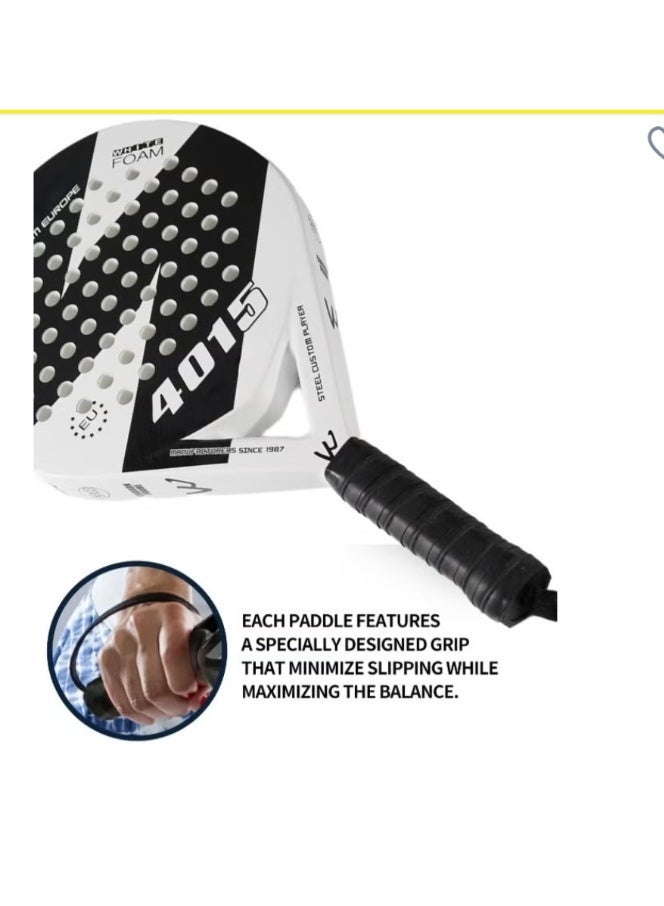 Beach tennis racket, unisex, carbon fiber head with EVA memory foam core, high ball control, includes racket cover, white version. - Image 3